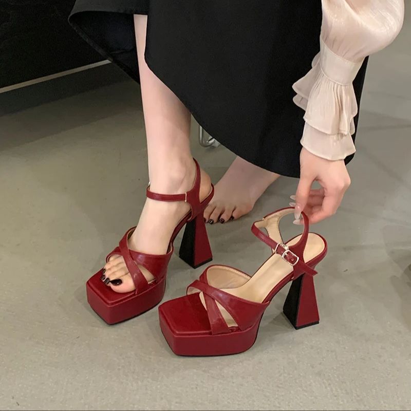 12cm High Heels Sandals Burgun - Crossfit Ladies 评论和价格